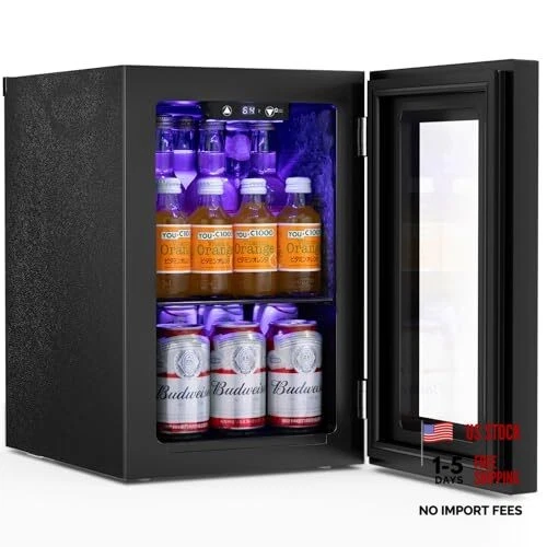 18L Beverage Refrigerator Cooler 24Can, Mini Fridge with Quiet 0.6Cu.Ft Black