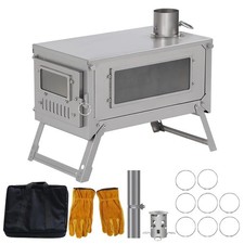 Outdoor Titanium Tent Wood Burning Stove for Cooking Hiking with Chimney Pipe