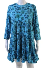 Zara Women Trapeze Swing Floral Knee-Length Round Neck 3/4 Sleeve Dress Size M