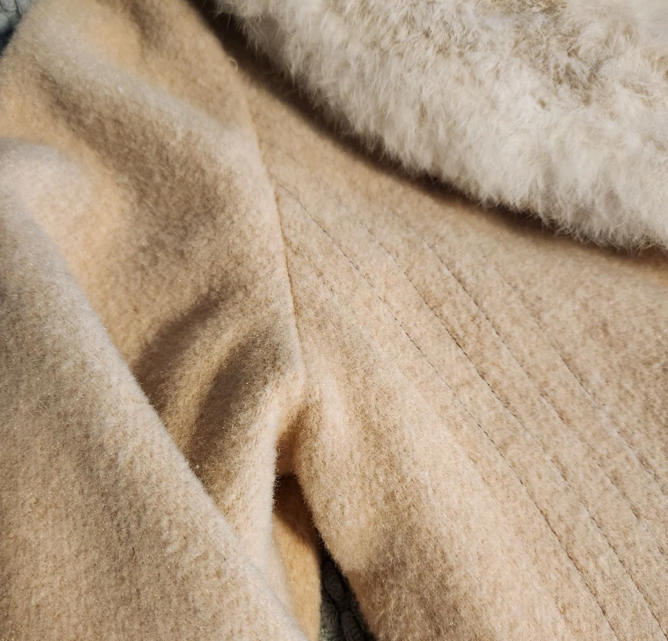 Винтажный ADGR женщины Союза сделано меха отделки шерсти женщин длинное пальто одиночный стежок - Изображение 4 из 4