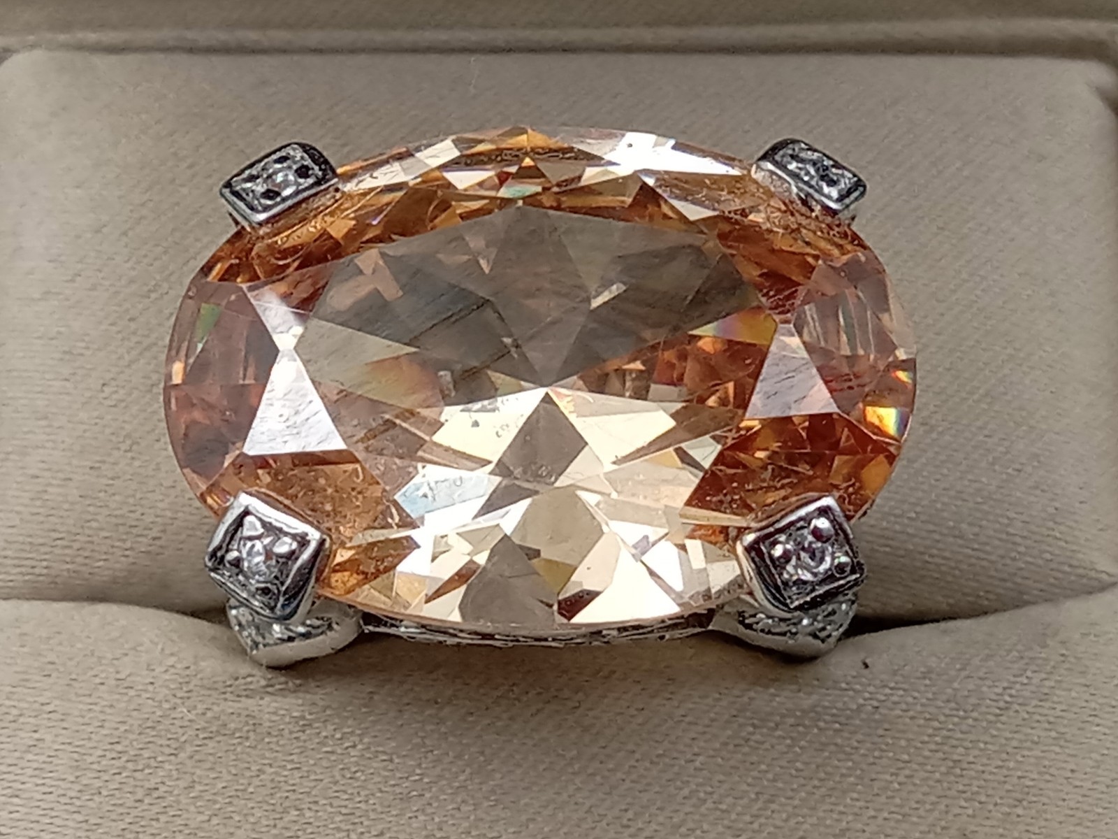 Statement Sterling Silver Ring w. Large Champagne… - image 2