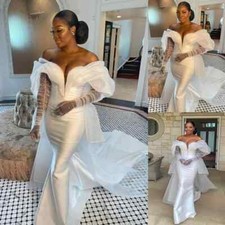 African Mermaid Wedding Dress Bride Plus Size Long Sleeves Illusion Bridal Gowns