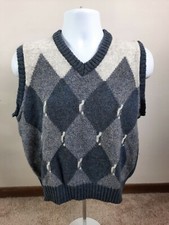 Vintage McGregor Sweater Vest Blue Argyle Speckled Wool Men's Large L Vtg S4C