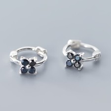 Flower Tiny Huggie Sterling Silver 925 Black Earrings Helix 2nd Hole Mini Hoop