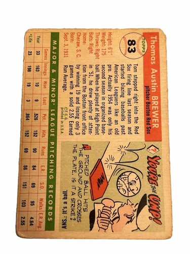 1955 / TOM BREWER #83 ~ TOPPS BASEBALL CARD - CONDITION / VG - VERY GOOD - Picture 5 of 22