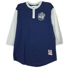 Georgetown Hoyas Mitchell & Ness NCAA L Large Henley Shirt Navy Gray NWT