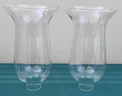 2 Clear Glass Colonial Candle Hurricane Lamp Shades 1 1/2'' Fitter 7 1/4'' Tall