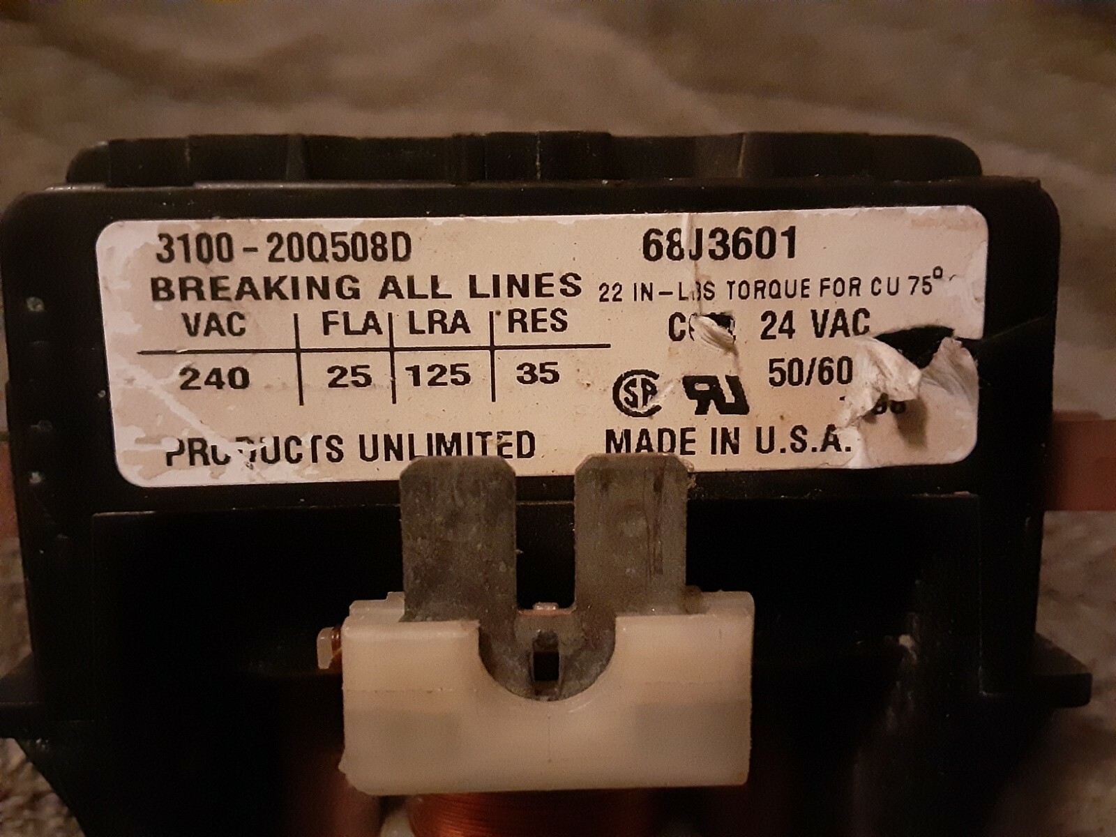 Products Unlimited 68J3601 Condenser Contactor 3100-20Q508D | eBay
