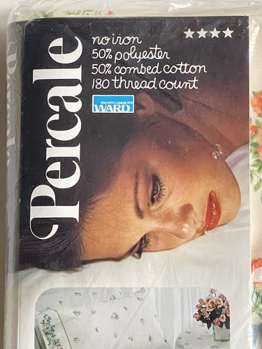 NEW Vintage Montgomery Ward Percale Pair Shabby PEACH KING PILLOWCASES *Flower - Picture 4 of 7