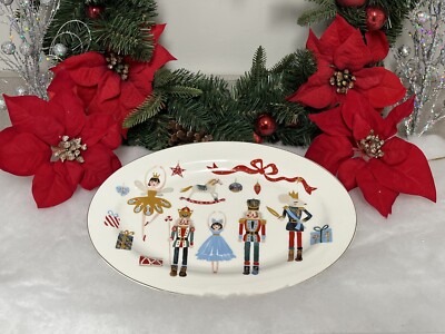 Grace Teaware Christmas Tree Nutcracker Ballet Gold Trim 13.75'' Platter New