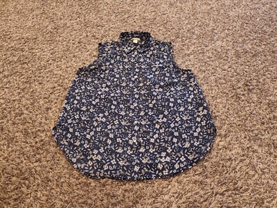 H&M Shirt Womens Small Blue Floral Sleeveless Button Front Polyester Blouse