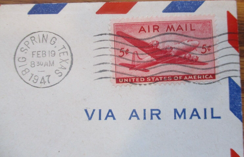 COVER CACHET FIRST FLIGHT AIR MAIL 1947 "ROUTE A.M. 64 BIG SPRING, TEXAS - Picture 3 of 4