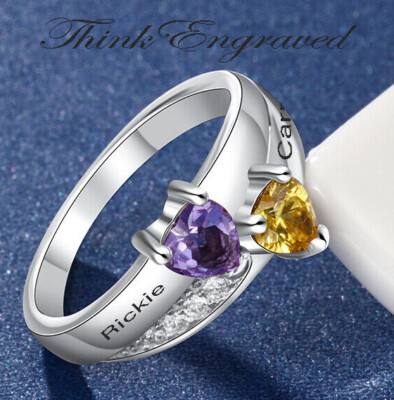 2 Stone Stacked Hearts Personalized Mothers Ring or Promise Ring