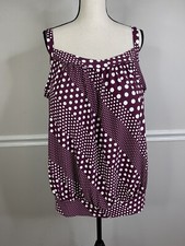 Lands' End Blouson Tankini Top 24 W Polka Dot Swimsuit Padded Bathing Suit