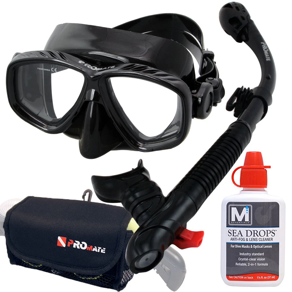 Nearsighted Prescription Optical RX Scuba Dive Mask Dry Snorkel Bag Defog Set