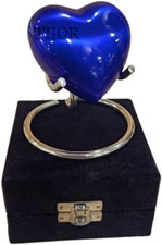 Beautiful Blue Heart Cremation Urn with Stand Box - Small Mini Urn for Adults'