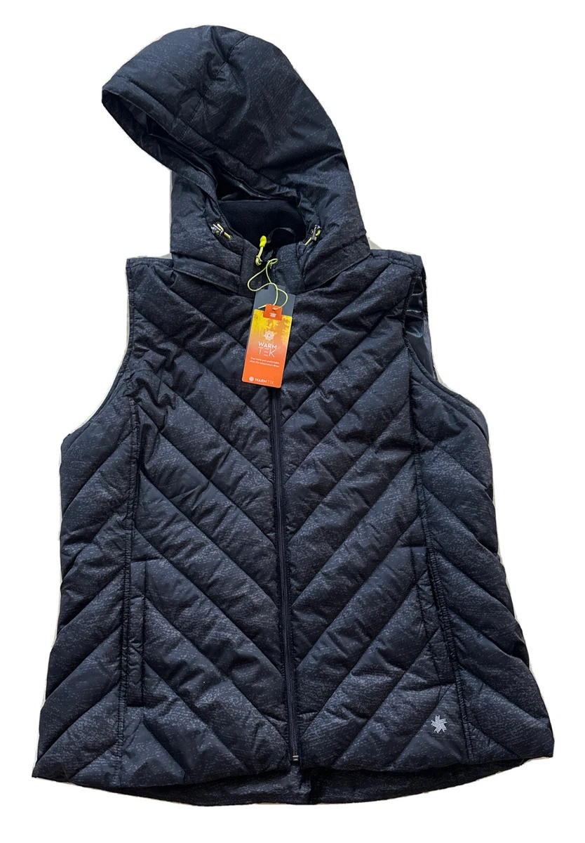 TEK GEAR Women s Puffer Vest Removable Hood Full Zip SZ XL Black