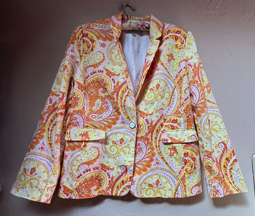 Tahari Arthur S. Levine Women Size 14 Single Button Paisley Career Blazer Orange