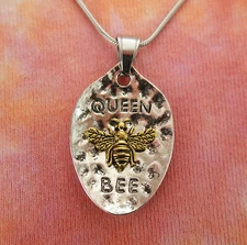 Queen Bee Necklace or Earrings, Honey Bumble Spoon Large Gold Silver Charm Gift