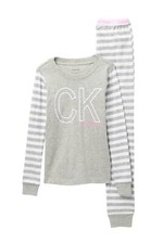 Calvin Klein Long Sleeve Top  Printed Pants Pajama Set Big Girls GREY Size 12