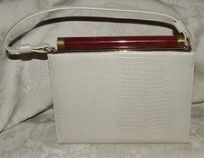 VINTAGE 1960s AFTER FIVE 5 Made in USA Cream Leather Handbag Purse Dressy Bag