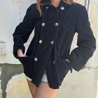 Vintage 1940s Black Corduroy Jacket Sportswear Coat Mother Of