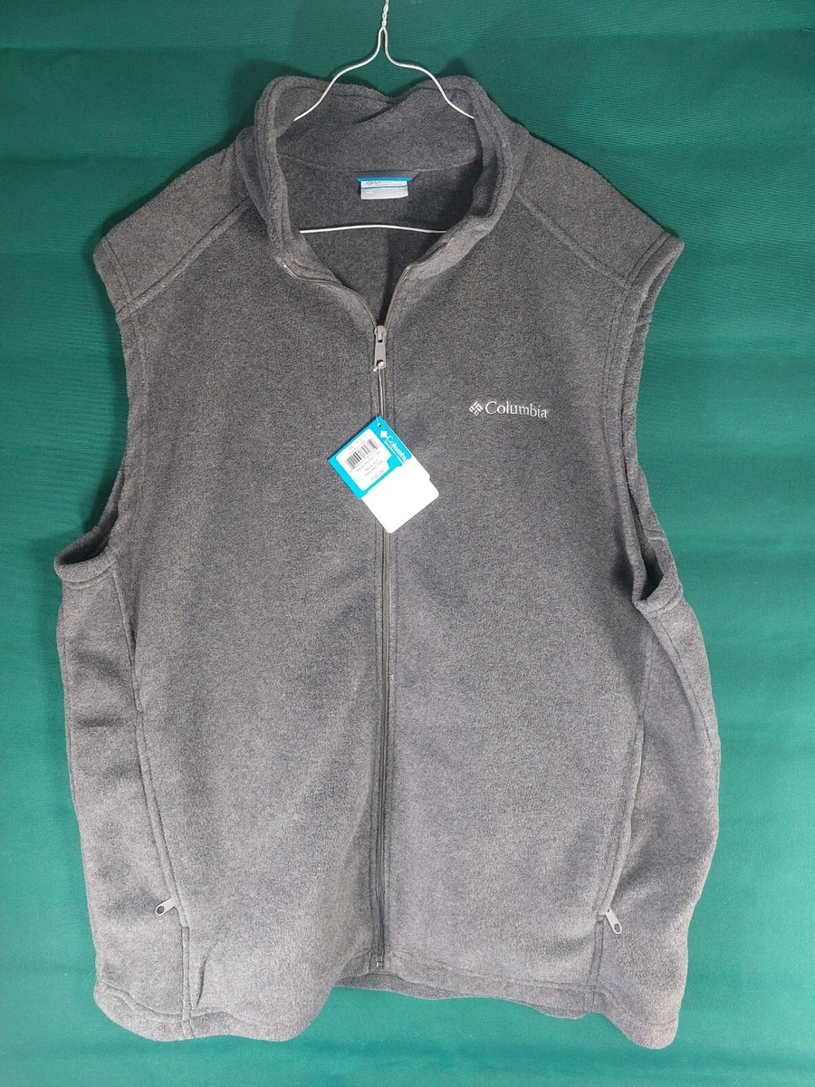 NWT Mens Columbia Sleeveless Full Zip Dark Grey Fleece Vest Size