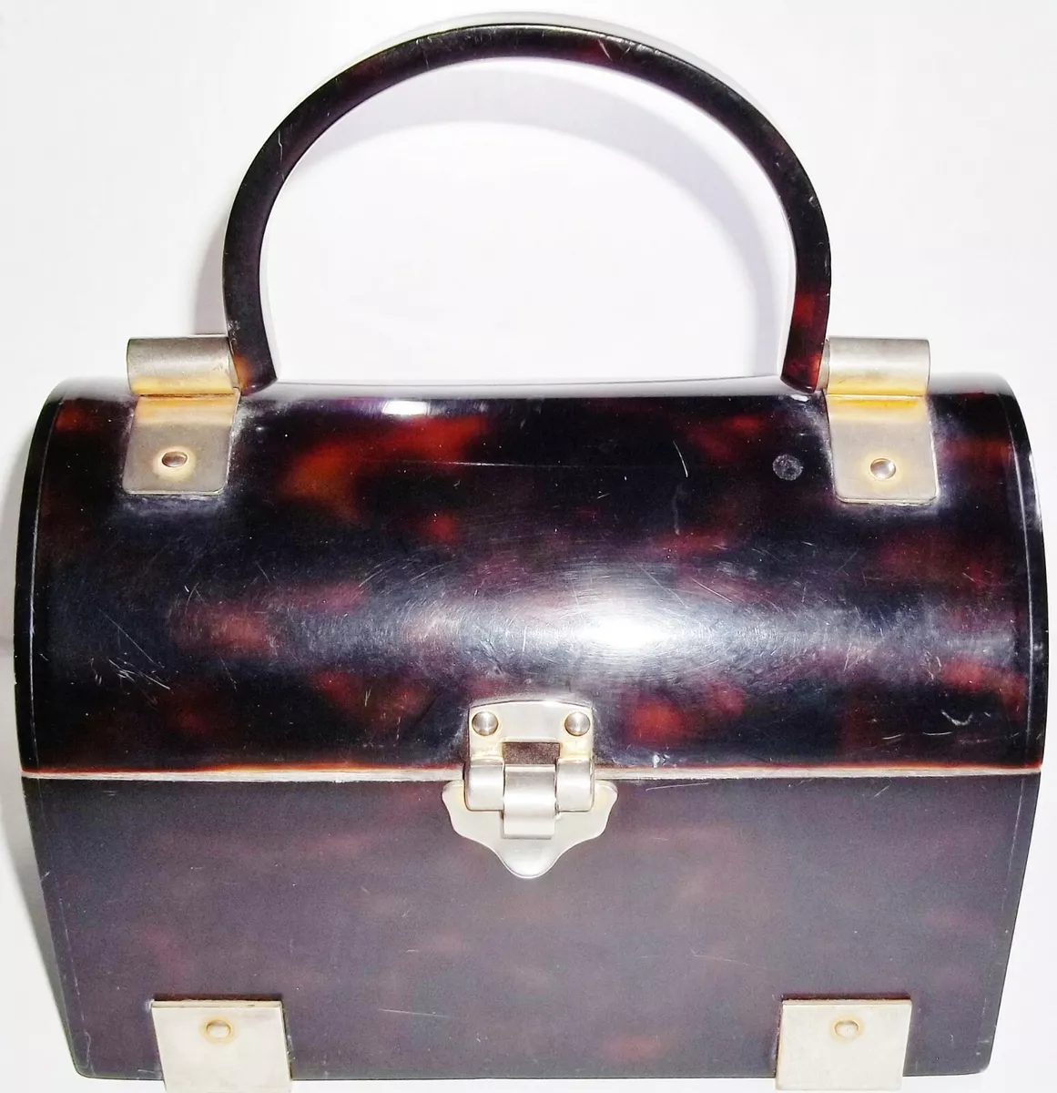 VINTAGE CROWN LEWIS MID CENTURY RETRO CHIC LUCITE FAUX TORTOISE SHELL PURSE