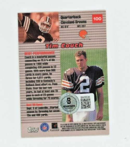 Tim Couch ROOKIE Auto Signed 1999 Bowman's Best Performers BAS COA