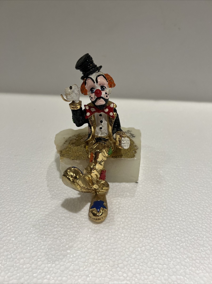 Ron Lee 1979 Hobo Clown & Umbrella Gold Plated Signed/Painted