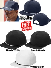 Mens 5 Panel Rope Detail On Flat Bill Cap Mid Profile Unstructured Snapback Cap