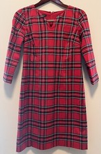 TALBOTS Red Mountain Plaid Split Neck Shift Dress Size 2