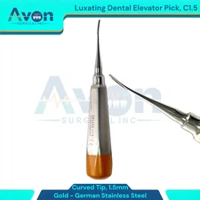 1.5mm Curved Tip Root Tooth Extraction Elevator, Gold Handle (#C1.5) - German