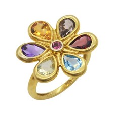 925 Sterling Silver 18k Gold Plated Natural Multicolor Gemstones Ring Variation