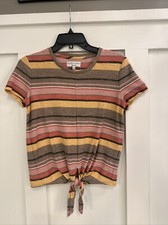 Madewell Texture Thread XS Tie Front Blouse Shirt J8588 Top KIERAN Stripe