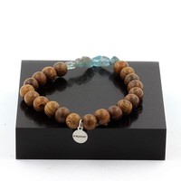 Armband Apatit Aus Brasilien + Holzperlen 8 Mm. Hergestellt In Frankreich.