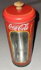 Vintage Tin Coca Cola Straw Holder- Plastic Clear Front 8.5" Tall 3 1/4" Across