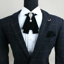 Uomo Velluto Pre-legato Strass collo Cravatta Pendente Colletto Matrimonio Cena