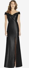 Alfred Sung Black Off-the-Shoulder  Trumpet Gown Front Slit Size 8 MSRP $250