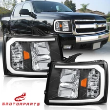 For 2007-2013 Chevy Silverado 1500 2500HD 3500HD DRL LED Strip Black Headlights