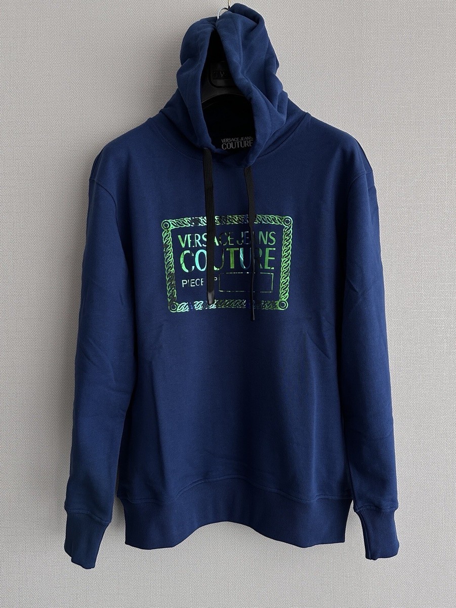 スウェット・トレーナー VERSACE JEANS COTTON HOODED SWEATSHIRT WITH LOGO PLAQUE New Versace Jeans Couture XL SIZE Hoodie Logo Plaque Print