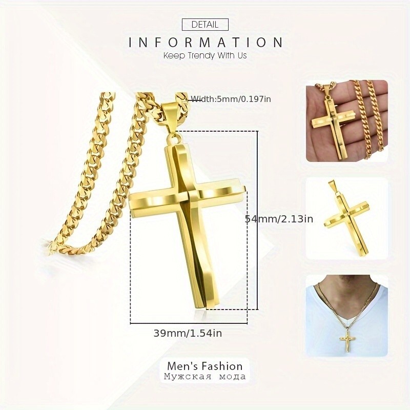 Fashion Titanium Steel Cross Pendant Necklace Women Men Trendy Necklace