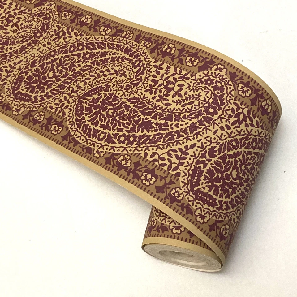 LAURA ASHLEY Jaipur Burgundy Red Gold Tan Paisley Wallpaper Border 4.25" x 33 ft - Image 3 of 4