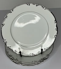 Mikasa MARLBORO 9267 Platinum Trim & Verge On White Salad Plate Set of 4~MINT 