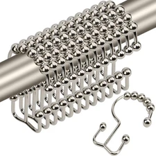 Stainless Steel Double Sided Shower Hooks for Curtain Rods, Set of 12 - Nickel