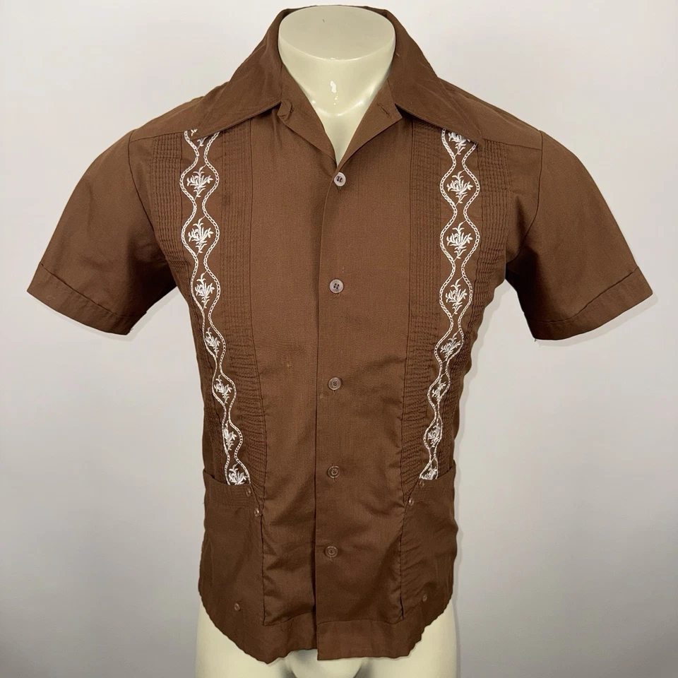 Camisa Guayabera Estilo Sabia Rata Atómica México Boda Hombres Pequeña De Colección Años 60 70 Foto 2 de 4