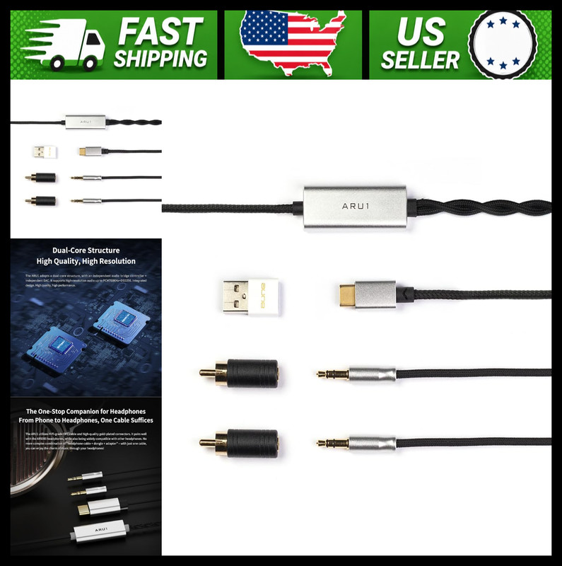Aune USB-C Headphone Cable with DAC for Detachable Headphones Dual 3.5mm