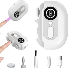 Electric Nail Clipper Automatic Rechargeable Trimmer LED for Seniors White