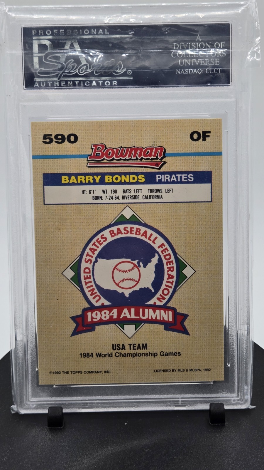 1992 Bowman Barry Bonds Foil #590 Pirates PSA 10 GEM MINT view 3