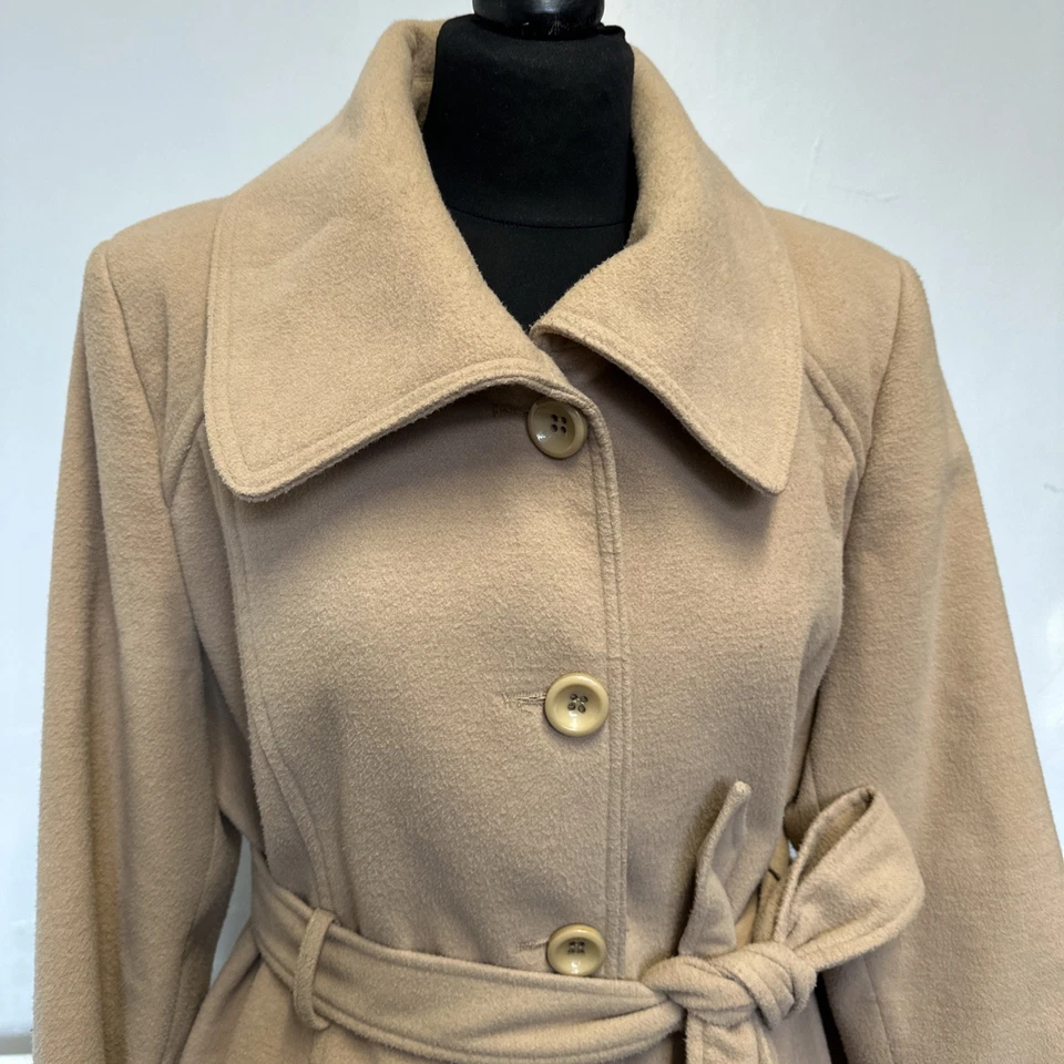 KESTA LONDON CAMEL BEIGE BELTED COAT LADIES SIDE POCKETS WORK OFFICE JACKET 14 - Image 2 of 4